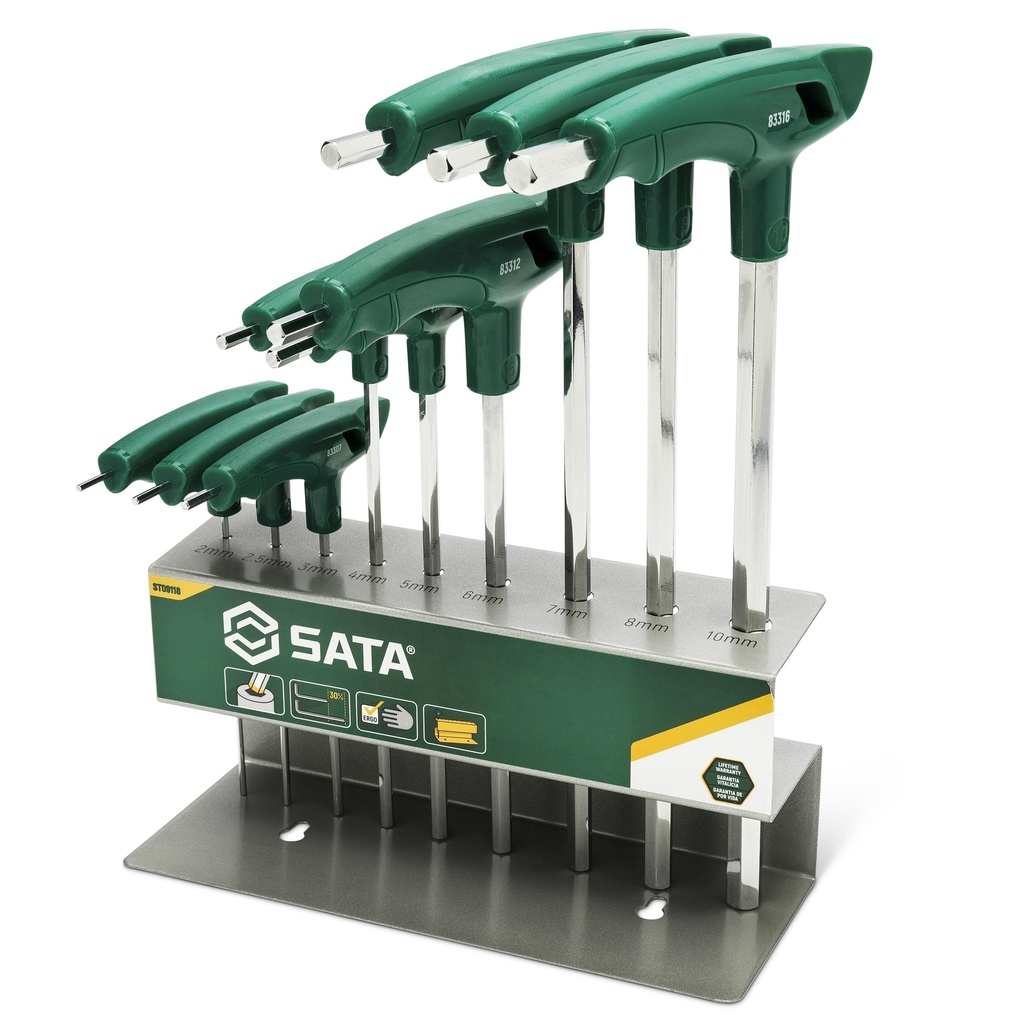 ⬡ T-Handle hex key set 2-10mm 9pcs (ST09118, SATA)
