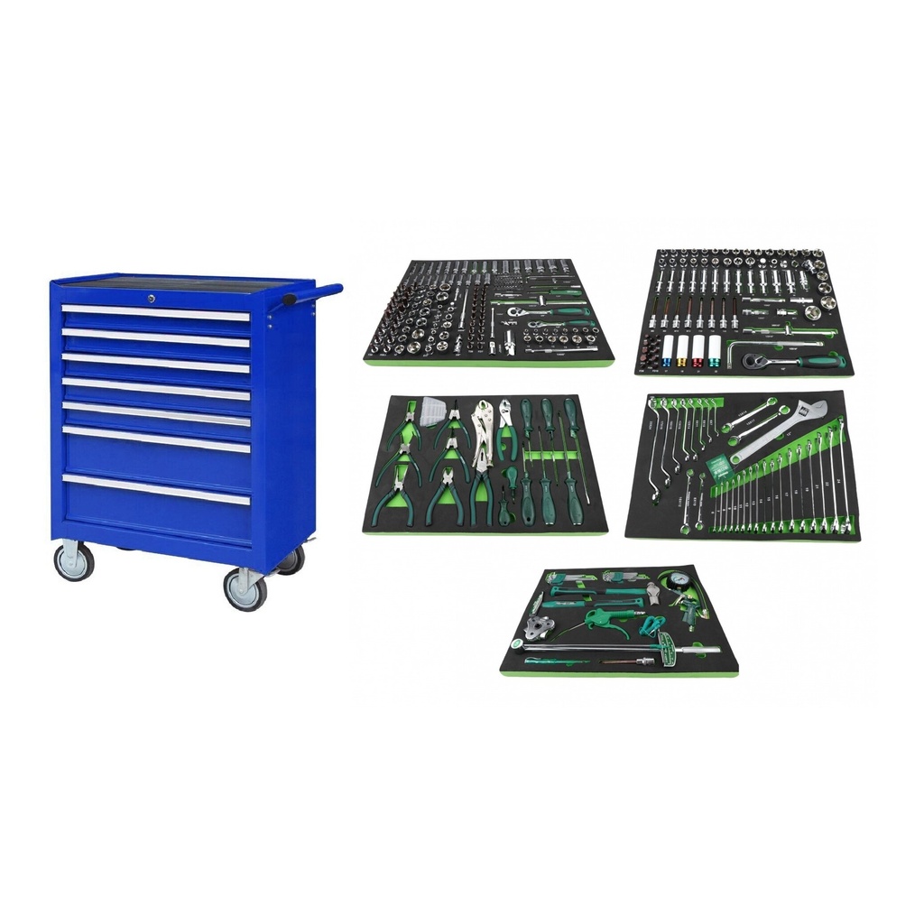 ⬡ Roller cabinet NTBR4007-X with 5 tool set trays, 330pcs (NTBR4007XIC5)