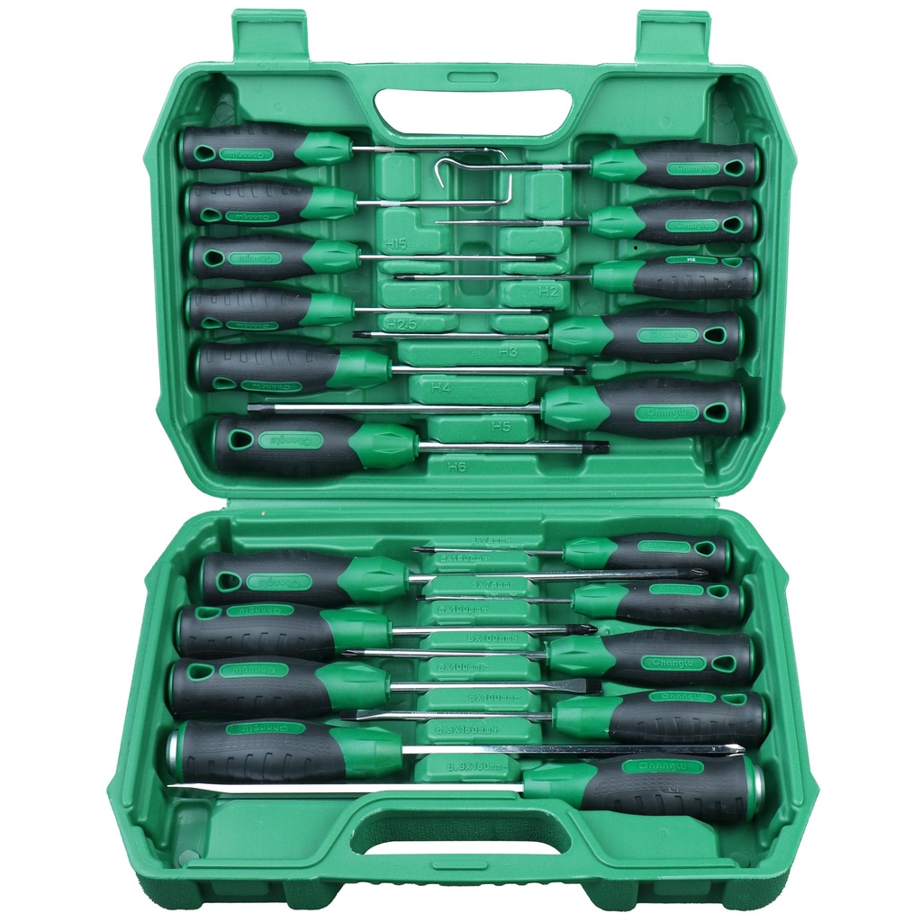 ⬡ Atsuktuvų rinkinys 20 vnt. (plokšti/PH/Hex/kabliukai) (CL504926, CHANGLU TOOLS)