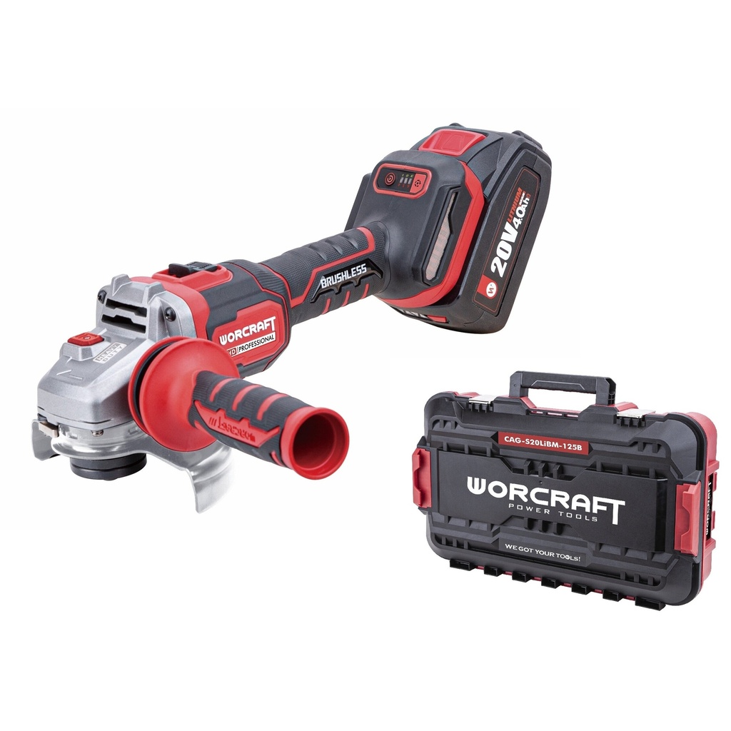 ⬡ Cordless Brushless Angle Grinder 125 mm WORCRAFT 20V Li-ion (BMC case) (CAGS20LiBM125B, WORCRAFT)