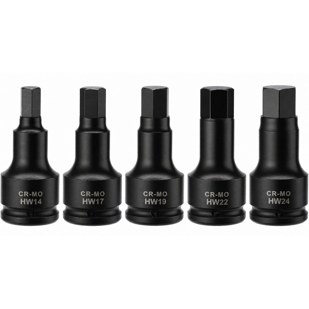 ⬡ Smūginių galvučių su HEX antgaliais rinkinys 3/4" (H14–H24) 5 vnt. (KRKB121243)
