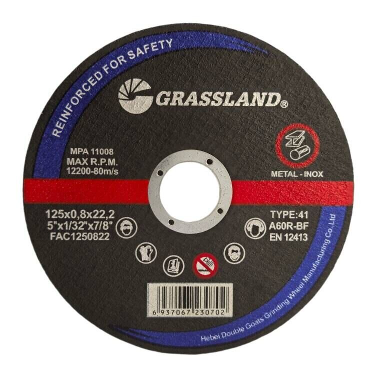 ⬡ Pjovimo diskas metalui ir plienui, plokščias, 125x0.8x22,2 mm, 41 tipas (FAC1250822, GRASSLAND)
