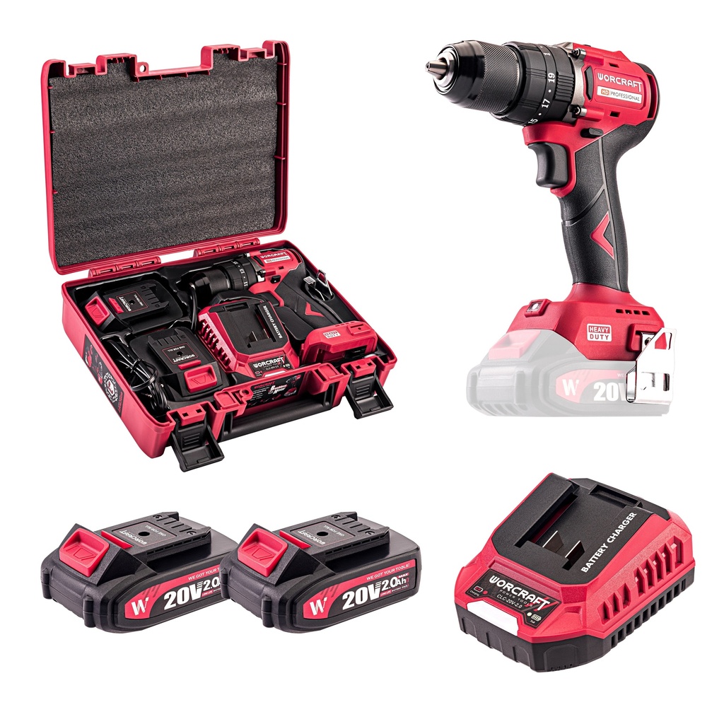 ⬡ Li-ion cordless impact drill / driver 20V, 2x2.0Ah (case) (CHDS20LiBCM, WORCRAFT)