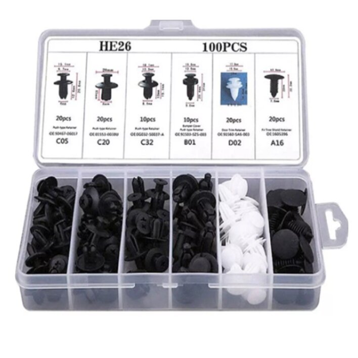 ⬡ Plastic push-type clip assortment (100pcs) (HE26)