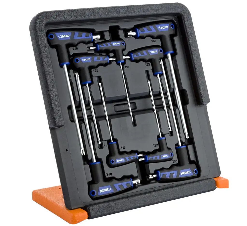 ᴿᴰ Torx wrenches with handle + stand, 9 pcs BOXO (07-00-33, BOXO)
