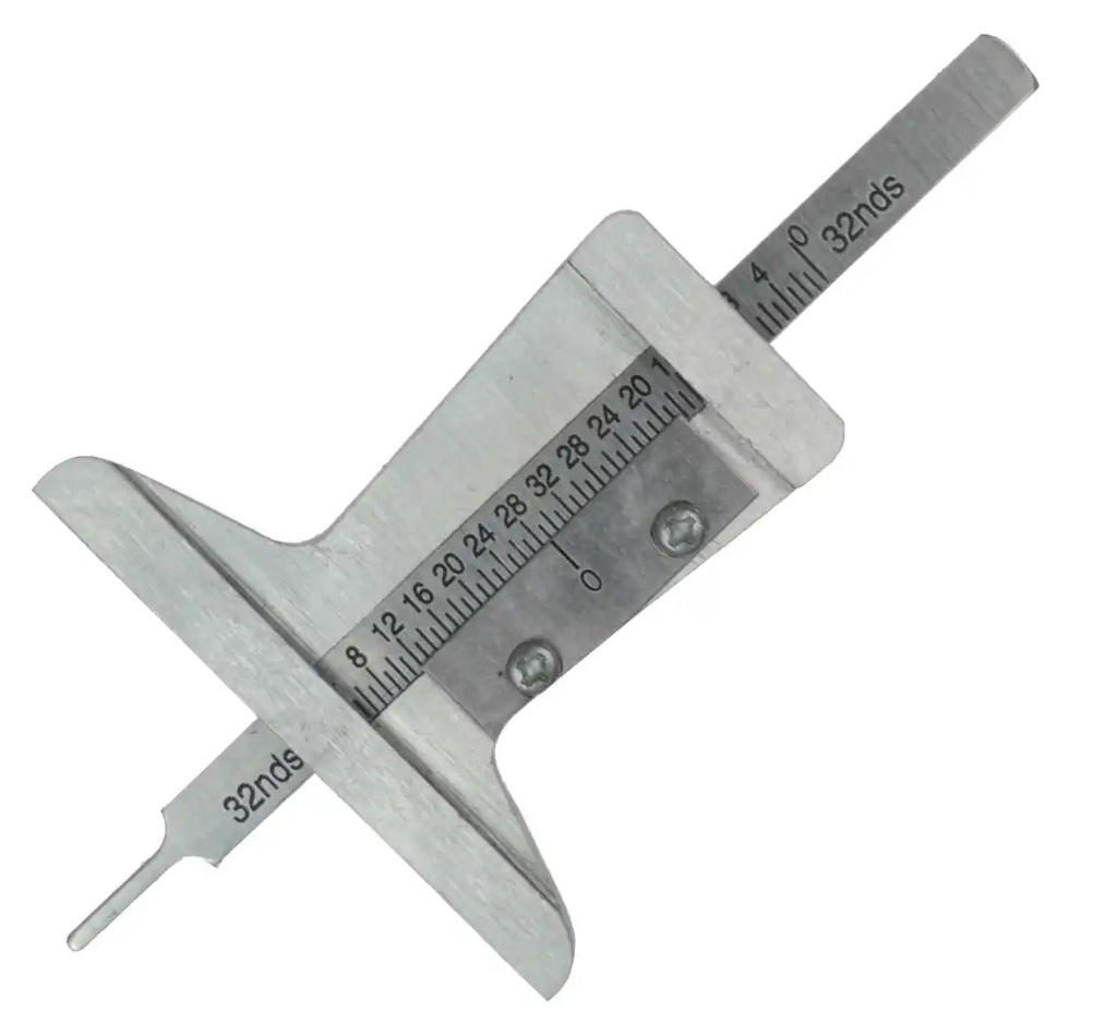 Metal tyre tread depth gauge - two measurement scales + case (04-01-46, REDATS)