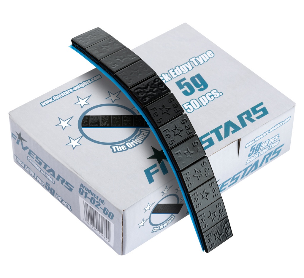 ᴿᴰ Adhesive wheel weights FIVE STARS Edgy, juodi, 12×5 g, 50 pcs (01-02-60, FIVE STARS)