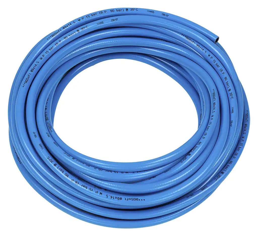 Tiesi pneumatinė poliuretaninė žarna RQSoft 9,0x14,5 mm, 20 m (05-02-61, RQS)