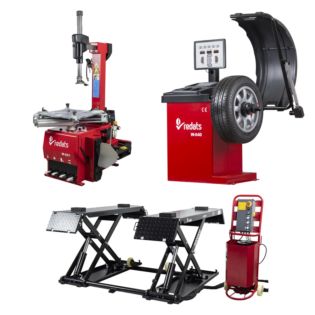 Padangų serviso komplektas RUNFLAT — mobilus keltuvas + automatinės staklės + balansyrė W-640