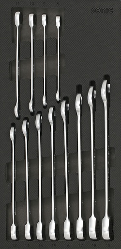 [601228] Tool set for tool trolleys – ratcheting wrenches 8–19 mm (12 pcs) (601228, SONIC)