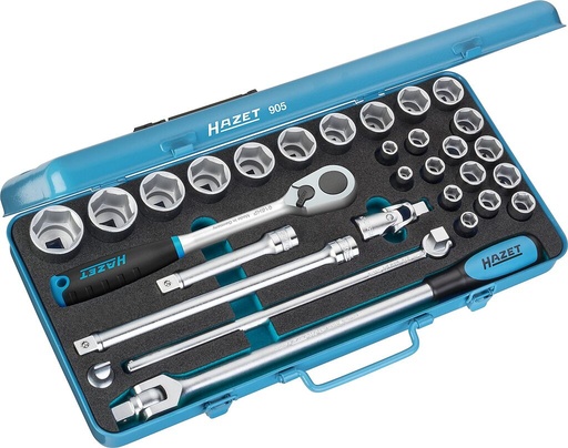 [905] Socket set - 1/2 inch (12.5 mm) square, hollow (905, HAZET)