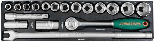 [S04H419S] 19PCS 1/2"DR 6PT FLANK SOCKET, 11-32 mm