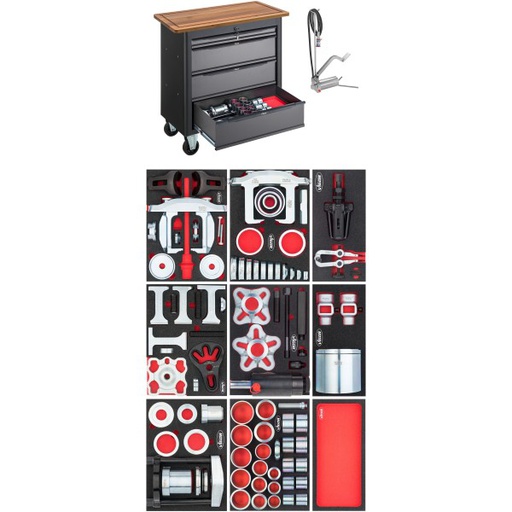 [V7026-1] Darbastalis su hidrauline pompa ir spec. įrankių komplektu važiuoklės remontui V7026-1 VIGOR EQUPIMENT