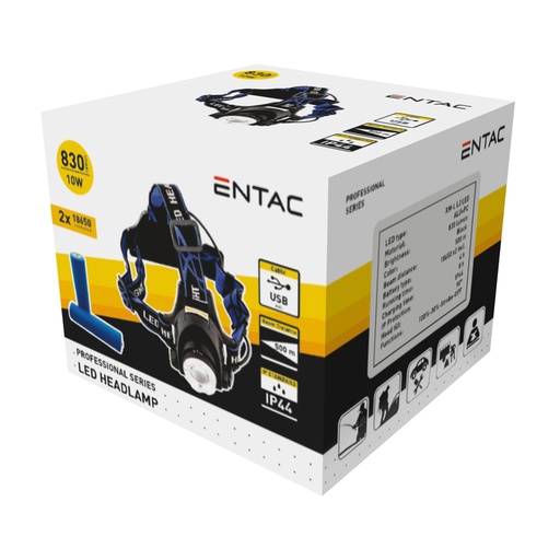 [1057484] [1057484] LED žibintuvėlis ENTAC 10W ant galvos, įkraunamas