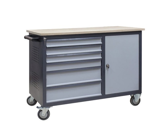 [4S2M/D P] Mobile workbench with 6 drawers and a cabinet, 4S2M/D P, HUGAS