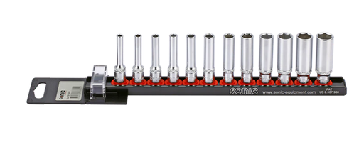 [101204] Flank socket set 1/4" 6-point deep on rail 12-pcs.