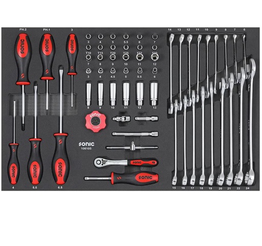 [106105] Įrankių komplektas į vežimėlius (61vnt) SONIC EQUIPMENT (106105, SONIC)