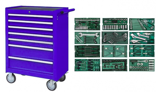 [NTBR4007XIS12] Įrankių vežimėlis su įrankiais. Bėgeliai su guoliais 246vnt. 7 stalčiai SATA