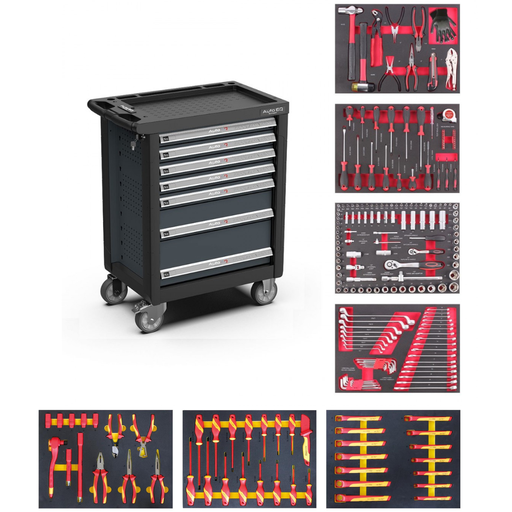 [AQT7234] Įrankių vežimėlis elektrikui, 7 stalčių, su 221 vnt. įrankių (AQT7234, AUTOEQ)