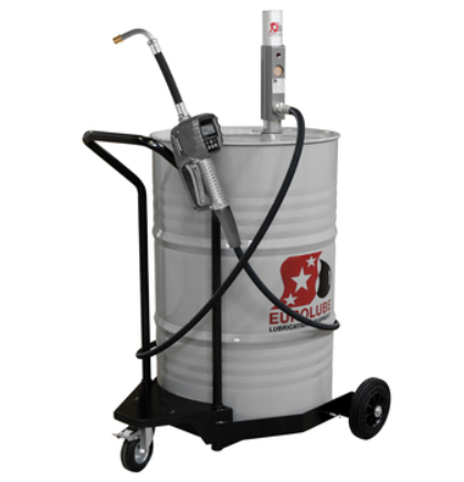 [117-90] Mobile oil dispenser for 208 litre drums with NEX·U·® U·link wireless hose end meter