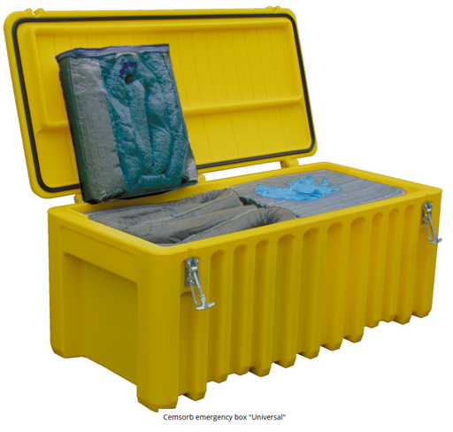 [8543] Specialus plastikinis konteineris su absorbentų rinkiniu skirtu naftos produktams surinkti Cemsorb emergency box "Universal" CEMO