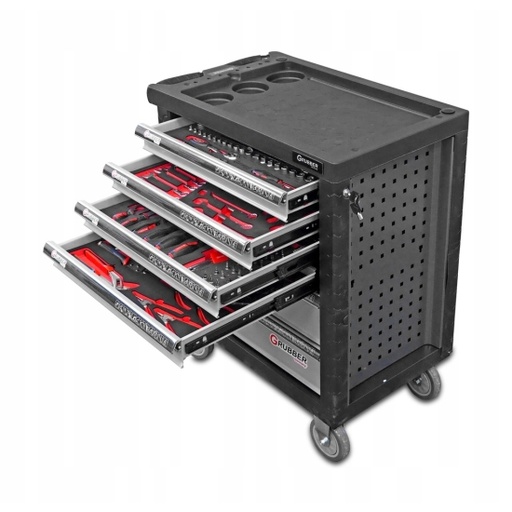 [wn160] Užpildytas 160vnt įrankiais, 6 stalčių įrankių vežimėlis su papildoma vieta aplink, dideliems įrankiams