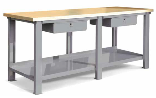 [8063] Darbastalis, su mediniu stalviršiu 2000mm ir dviem rakinamais stalčiumiais TECNOLUX 8063
