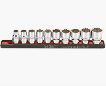 [201009] Galvučių 3/8 12-kampių komplektas su laikikliu  (10vnt) Sonic Equipment BV  [201009]