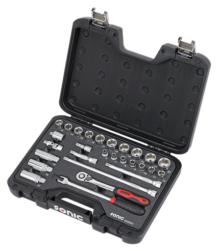 [202803] Galvučių ir antgalių su terkšle BMCS 3/8 rinkinys (28vnt) 