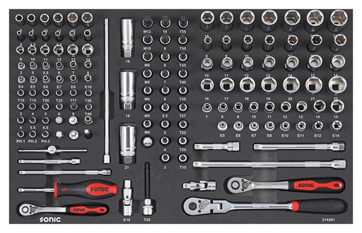 [214201] Tool set for tool trolleys – 1/4 and 3/8 in. sockets (142 pcs) (214201, SONIC)
