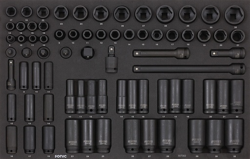 [307302] Smūginių galvučių (3/8'' ir 1/2'') komplektas vežimėliams, 73vnt., SONIC EQUIPMENT (307302, SONIC)