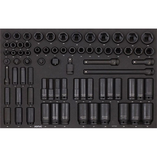 [307302] Smūginių galvučių (3/8'' ir 1/2'') komplektas vežimėliams, 73vnt., SONIC EQUIPMENT 307302
