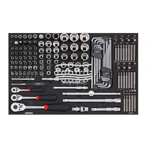 [316001] Įrankių komplektas į vežimėlį, 1/4", 3/8" ir 1/2" 160 vnt., Sonic Equipment, 316001