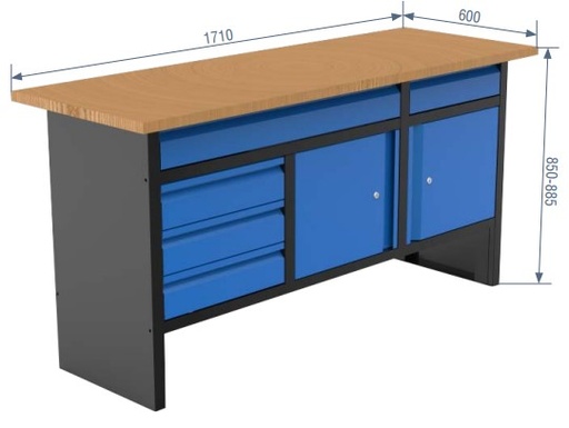 [05.088.161] Darbastalis su stalčiais ir spintelėmis  1710x600x885 mm, SPIN