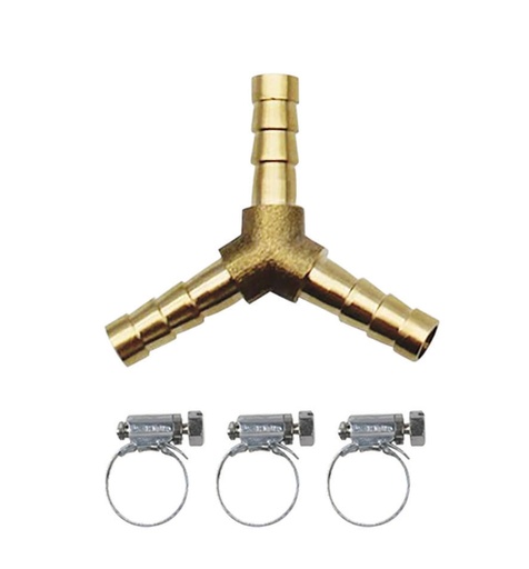 [067936] Y-shaped brass gas connector Ø6 mm + 3 hose clips (067936, GYS)