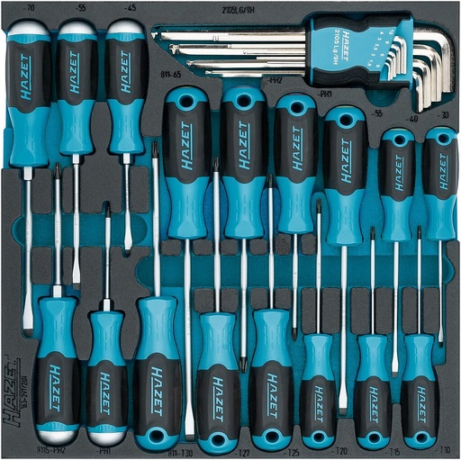 [163-297/26N] Screwdriver set, 26 pcs – slot, PH cross recess, inside hex, inside TORX (163-297/26N, HAZET)