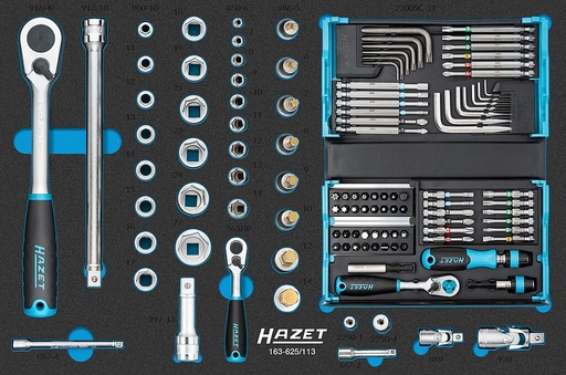 [163-625/113] Socket set, 113 pcs, 1/4 and 1/2 in. (163-625/113, HAZET)