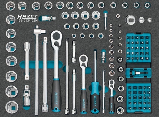 [163-513/122N] Socket and tool set in insert, 122 pieces, 519 x 392 x 50 mm (163-513/122N, HAZET)