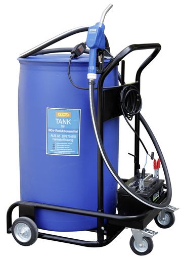 [10781] Bluetroll Mobil 12 V, CENTRI SP30, 4 m cable and battery crocodile clips, 4 m hose, automatic nozzle, transport trolley for drums 10781, CEMO