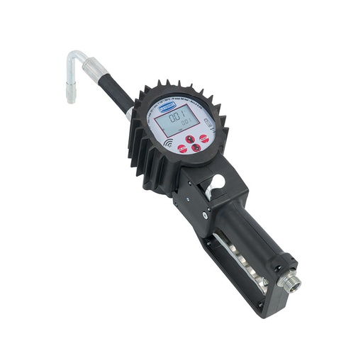 [2816/RF] Electronic oval-gear flow meter for oil, "4TT - URANUS" series, with flexible rubber outlet and bent rigid 80° nozzle, with PRESET function, with RF CONNECT (radio-frequency) data transmission, Flexbimec (2816/RF, FLEXBIMEC)