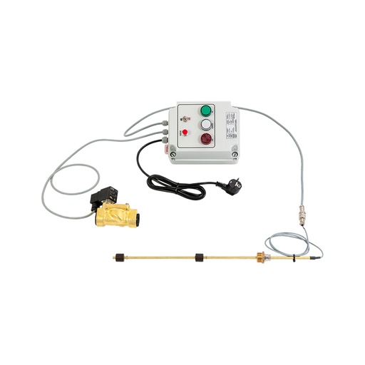 [8309] Perpildymo apsaugos įtaisas panaudotai alyvai su elektromagnetiniu vožtuvu ir dvigubu lygio zondu - jungtys M 1" BSP, FLEXBIMEC (8309)