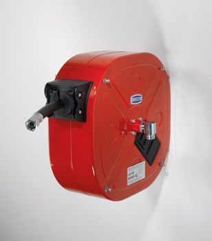 [9024+28808] Spring driven painted steel hose reel enclosed series with hose Ø 3/4" - L. 8 m for diesel, FLEXBIMEC (9024+28808)
