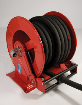 [9039+2899715] Twin spring hose reel, painted steel, multi-position guide, adjustable arms series, with hose Ø 1 1/2 col. – L. 15 m, for diesel, FLEXBIMEC (9039+2899715)