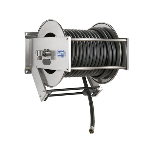 [9536/EX +289425] Spring driven stainless steel hose reel -Heavy duty series - Atex 2014/34/EU certified, classification level II category 2, with ø 1” hose, L. 25 m for petrol, FLEXBIMEC (9536/EX +289425)