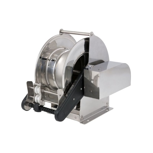 [SXID42190] Stainless steel (AISI 304) hydraulic motor-driven hose reel SIRIO series for max 30 m Ø1/2″ hoses - disc 434 mm - spool 195 mm - drum 250 mm - optional control panel - with hose guide (w/o hose), FLEXBIMEC (SXID42190)