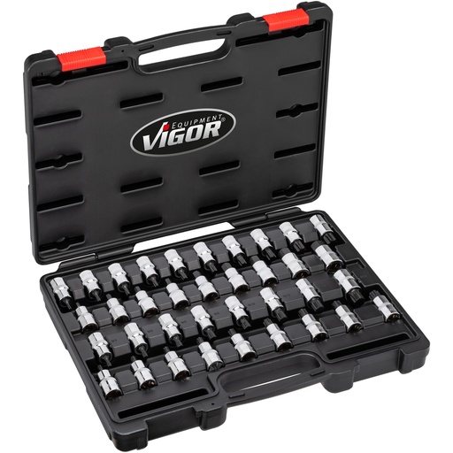 [V2496] Screwdriver socket set, 36 pcs, 5-19 mm, M5-M16, T20-T70 (V2496, VIGOR)