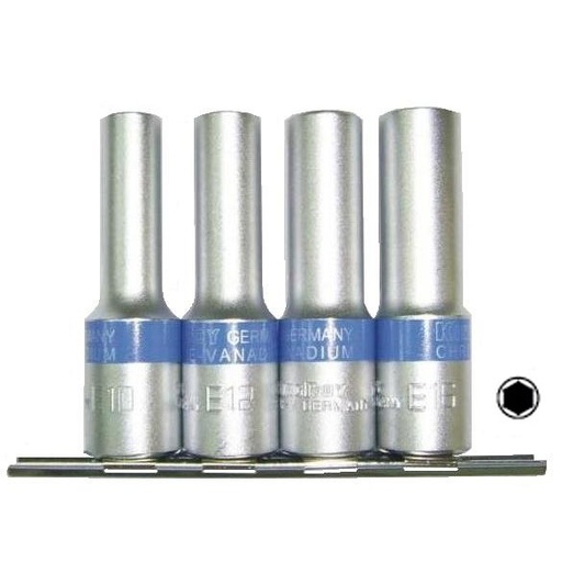 [KR30178A] ⬡ 1/2" Prailgintų galvučių rinkinys 4vnt. 6-kampės (KR30178A, KINGROY)