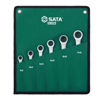 [S09025] ⬡ Žiedinių raktų su terkšle rinkinys 6vnt. (S09025, SATA)