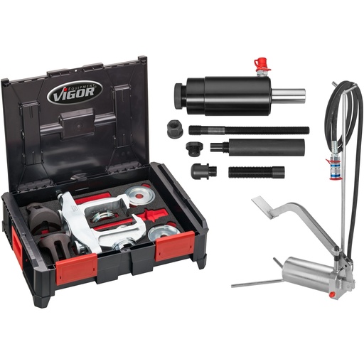 [V5554] Compact wheel bearing removal / installation set, with hydraulic foot pump (V5554, VIGOR)