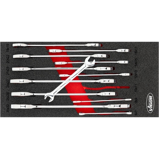 [V6721N] Dvipusių plokščių (atvirų) veržliarakčių rinkinys (V6721N, VIGOR)